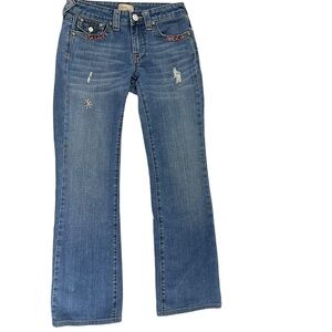 Vigoss Boho Bootcut Embellished Flap Pocket Denim Blue Jeans Size US 3 / 4